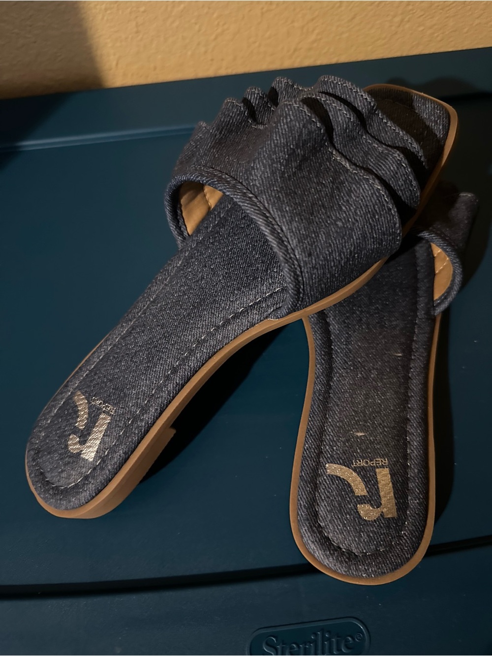 Report Denim Ruffle Slide Sandals - Picture 3 of 4